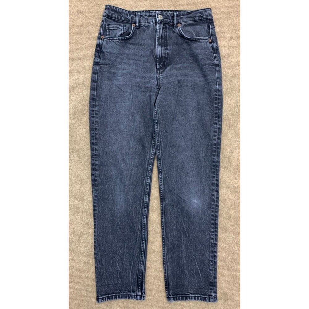 Zara Jeans Womens 8 High-Rise Barrel Mom Tapered Pre-Washed Black Stretch Denim